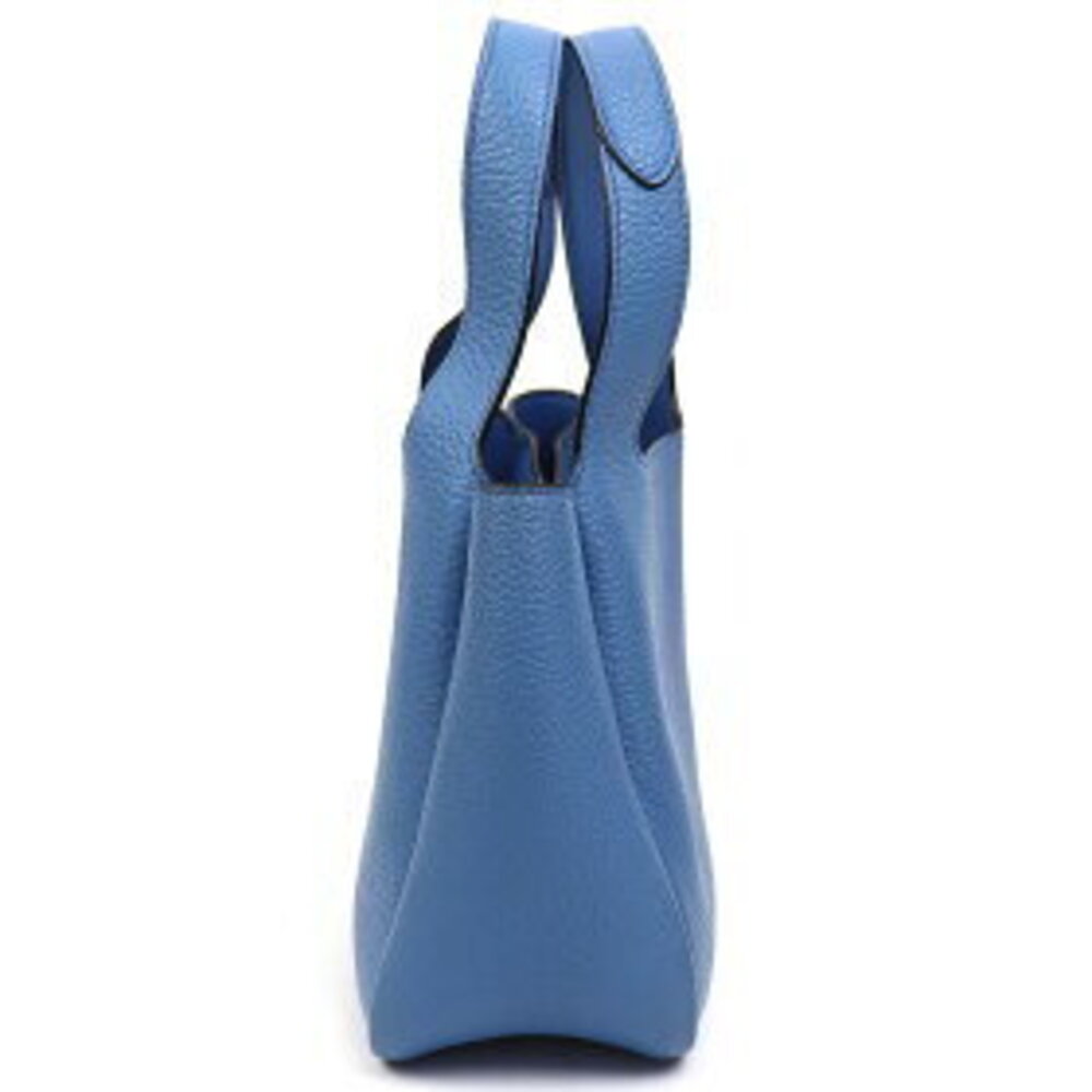 Prada calf leather handbag metal logo triangle stitching Blue tote bag - Picture 5 of 7